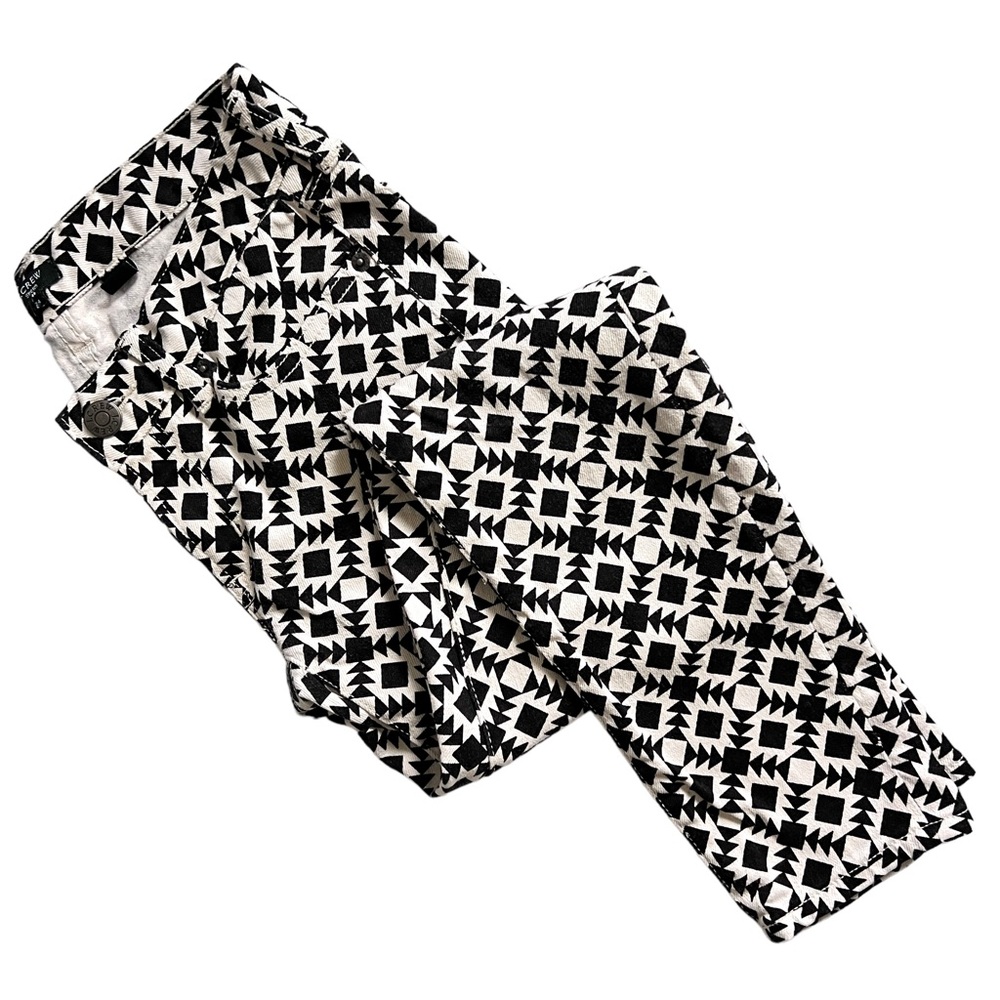 J. CREW FACTORY Black Off White Skinny Jeans Sz 24 Geometric Print Ankle Cotton
